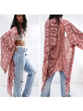 Free People American Pie Pink Patchwork Kimono